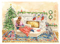 Illustrated COZY FIREPLACE Holiday Card
