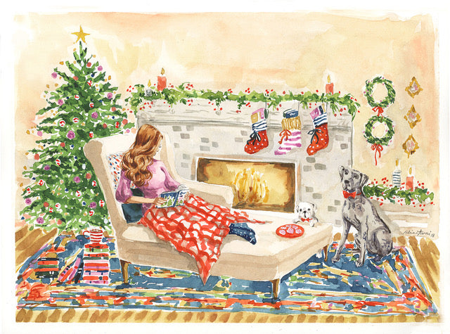 Illustrated COZY FIREPLACE Holiday Card