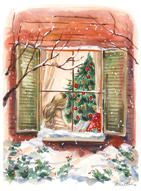 Illustrated CHRISTMAS WINDOW Holiday Card